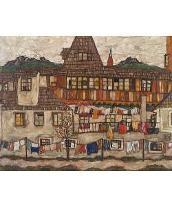 Egon Schiele, Häuser mit trocknender Wäsche. 1917.