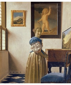 Jan Vermeer van Delft, Junge Frau an einem Virginal stehend. Um 1670-72