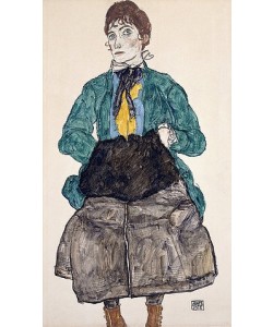 Egon Schiele, Frau in grüner Bluse mit Muff. 1915