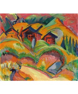 Ernst Ludwig Kirchner, Drei Hütten am Hügel, rote Hütten. 1919