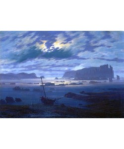 Caspar David Friedrich, Mondnacht über nordischer Meerlandschaft.