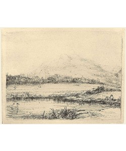 Rijn van Rembrandt , Fisherman in mountain landscape