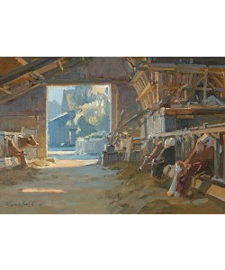 Hans Versfelt, Cows in sunlit barn