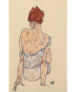 Egon Schiele, Sitzende in Unterwäsche, Rückenansicht. 1917