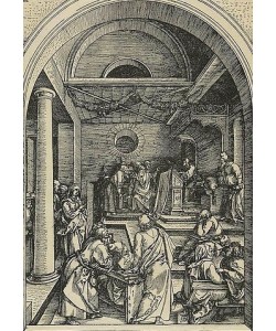 Albrecht Dürer, Marienleben: Christus und die Schriftgelehrten. Um 1502.