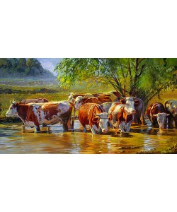 Jan van 't Hoff, Red-and-white cattle under the willow