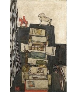 Egon Schiele, Stilleben mit Büchern (Schreibtisch des Künstlers). 1914