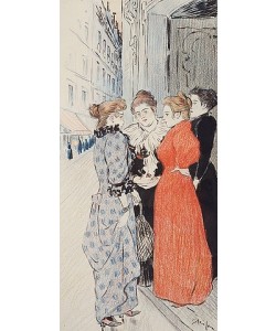 Théophile-Alexandre Steinlen, Frauen unterhalten sich auf der Straße. Eine von zwanzig Illustrationen für 'Autour Trottoir'.