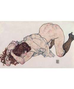 Egon Schiele, Kniendes Mädchen - auf beide Ellbogen gestützt. 1917