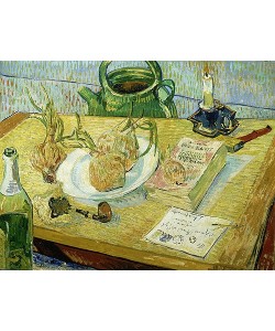 Vincent van Gogh, Stillleben mit Zeichenbrett, Pfeife, Zwiebeln und Siegellack. 1889