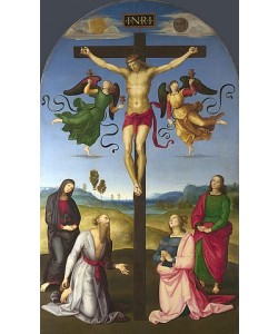 Raffael (Raffaello Sanzio), Die Kreuzigung Christi mit Madonna, Heiligen und Engeln (Die Mond-Kreuzigung). Um 1502-03