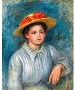 Pierre-Auguste Renoir, Portrait einer Frau mit Blumenhut (Portrait de femme au chapeau fleuri). Um 1890