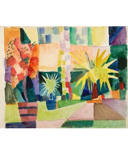 August Macke, Garten am Thunersee (Granatbaum und Palme im Garten). 1914