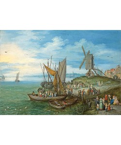 JAN BRUEGHEL DER ÄLTERE, Die Mühle am Landungssteg. 1613