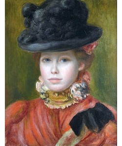Pierre-Auguste Renoir, Mädchen im schwarzen Hut mit roten Blumen. Um 1890