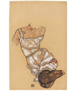 Egon Schiele, Weiblicher Torso in Unterwäsche und schwarzen Strümpfen. 1917