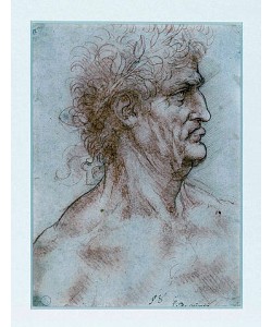 Leonardo da Vinci, Männlicher Kopf, mit Lorbeer gekrönt. Um 1506-07