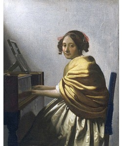 Jan Vermeer van Delft, Eine junge Frau, am Virginal sitzend. Um 1670.