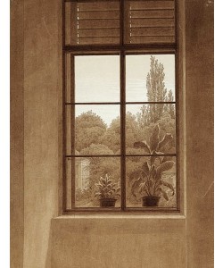 Caspar David Friedrich, Fenster mit Ausblick in einen Park. Um 1837 (?)
