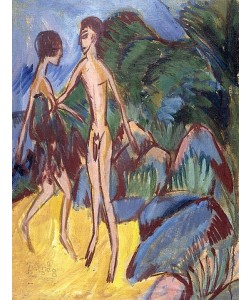 Ernst Ludwig Kirchner, Nackter Jüngling und Mädchen am Strand. 1913