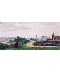 Albrecht Dürer, Der Westen Nürnbergs, von Süden gesehen ? Ansicht von Nürnberg, von der Hallerwiese am Ausfluß der Pegnitz aus aufgenommen. Um 1495/96. Aufnahme einer Lichtbildreproduktion.