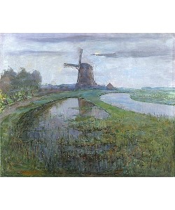 Piet Mondrian, Mühle am Fluss Gein bei Mondlicht. Um 1903