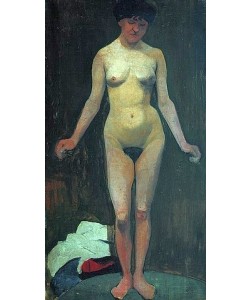 Paula Modersohn-Becker, Stehender weiblicher Akt, frontal, die Arme abgewinkelt. 1900.