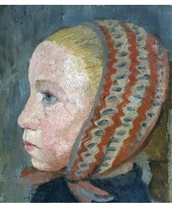 Paula Modersohn-Becker, Mädchenkopf mit gestreifter Mütze im Profil nach links. Um 1905.