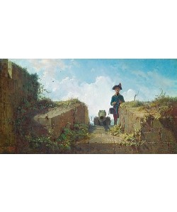 Carl Spitzweg, Der strickende Vorposten. Um 1860