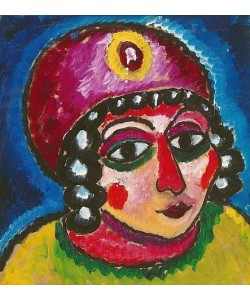 Alexej von Jawlensky, Mädchenkopf mit rotem Turban und gelber Agraffe (Barbarenfürstin). Um 1912