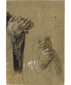 Albrecht Dürer, Hände und ein Kopf im Profil.