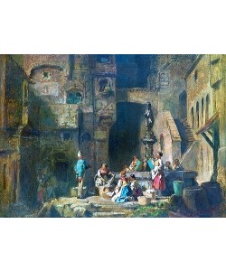 Carl Spitzweg, Wäscherinnen am Brunnen. Um 1882