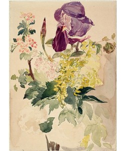 Édouard Manet, Blumenstück mit Schwertlilie, Goldregen und Geranie. 1880