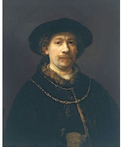 Rembrandt van Rijn, Selbstporträt mit Hut und zwei Ketten. Um 1642-43