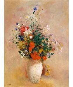 Odilon Redon, Vase mit Blumen (rosenfarbener Hintergrund). Um 1906