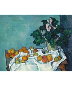 Paul Cézanne, Stillleben mit Äpfeln und einem Topf Primeln. Um 1890