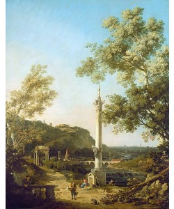 Canaletto (Giovanni Antonio Canal), Englisches Landschafts-Capriccio mit einer Säule. Um 1754