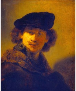 Rembrandt van Rijn, Selbstbildnis mit Samtbarett und einem Mantel mit Pelzkragen. 1634.