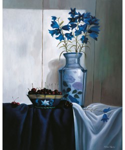 Michael Harris, Stillife in blue with cherries