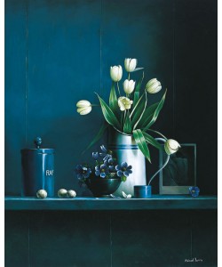 Michael Harris, Stillife in blue with tulips