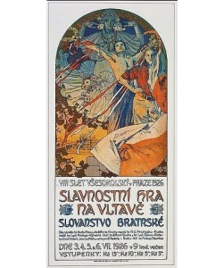 Alfons Maria Mucha, Plakat für das Historienspiel Slawische Brüderlichkeit zum 8. Sokol-Treff, Prag 1926.
