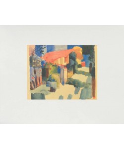 Macke August Haus im Garten (1914) (Granolitho Verfahren, 250 g Rives Bütten)