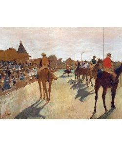 Edgar Degas, Vor dem Rennen. Rennpferde beim Défilé vor den Tribünen. Gegen 1866/68