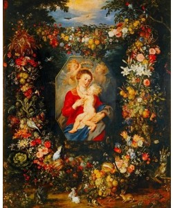 Peter Paul Rubens, Mary Virgin and Child with wreath of flowers and fruits