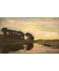 Piet Mondrian, Flußlandschaft mit rosafarbenem und gelbgrünem Himmel