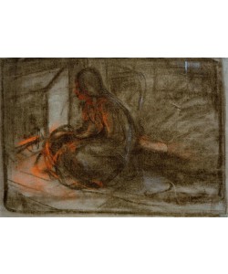 Alfons Mucha, Vor dem Feuer sitzende Frau 