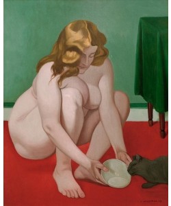Felix Vallotton, Femme accroupie offrant du lait a un chat