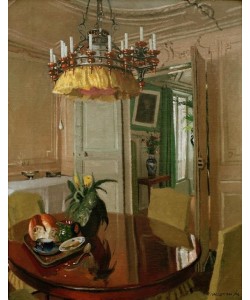 Felix Vallotton, Interieur, table de salle a manger avec bouquet