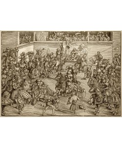 Lucas Cranach der Ältere, Turnier, zwei Zweikämpfe mit Lanzen und Schwertern
