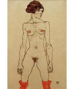 Egon Schiele, Stehendes nacktes Mädchen mit Strümpfen